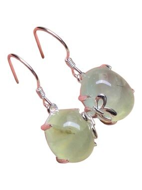 Prehnite Crystal Gemstone Silver Butterfly Bow Design Earrings